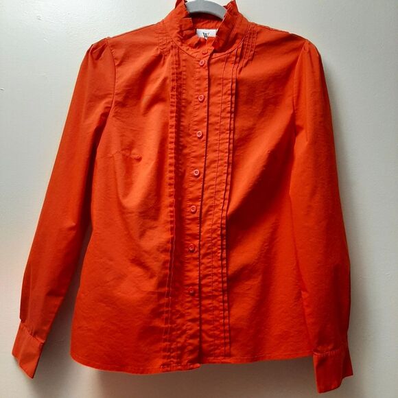 Worthington vintage inspired High Neck Red Puff Shoulder Pleated Cotton Medium - Picture 1 of 12